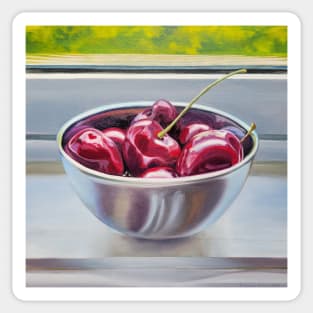 Cherries in a Silver Bowl painting Sticker